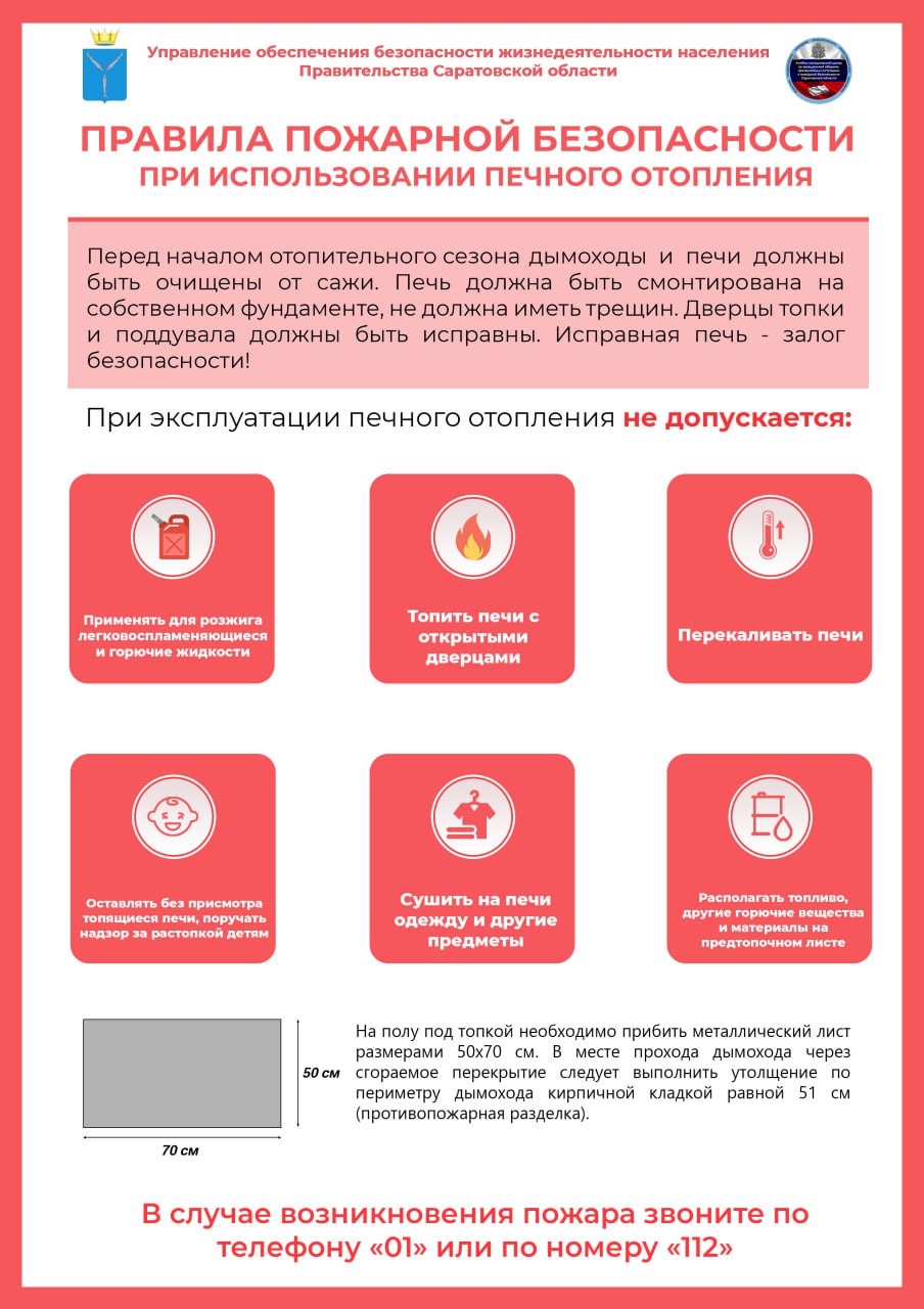 Памятка: Правила пожарной безопасности при использовании печного отопления.